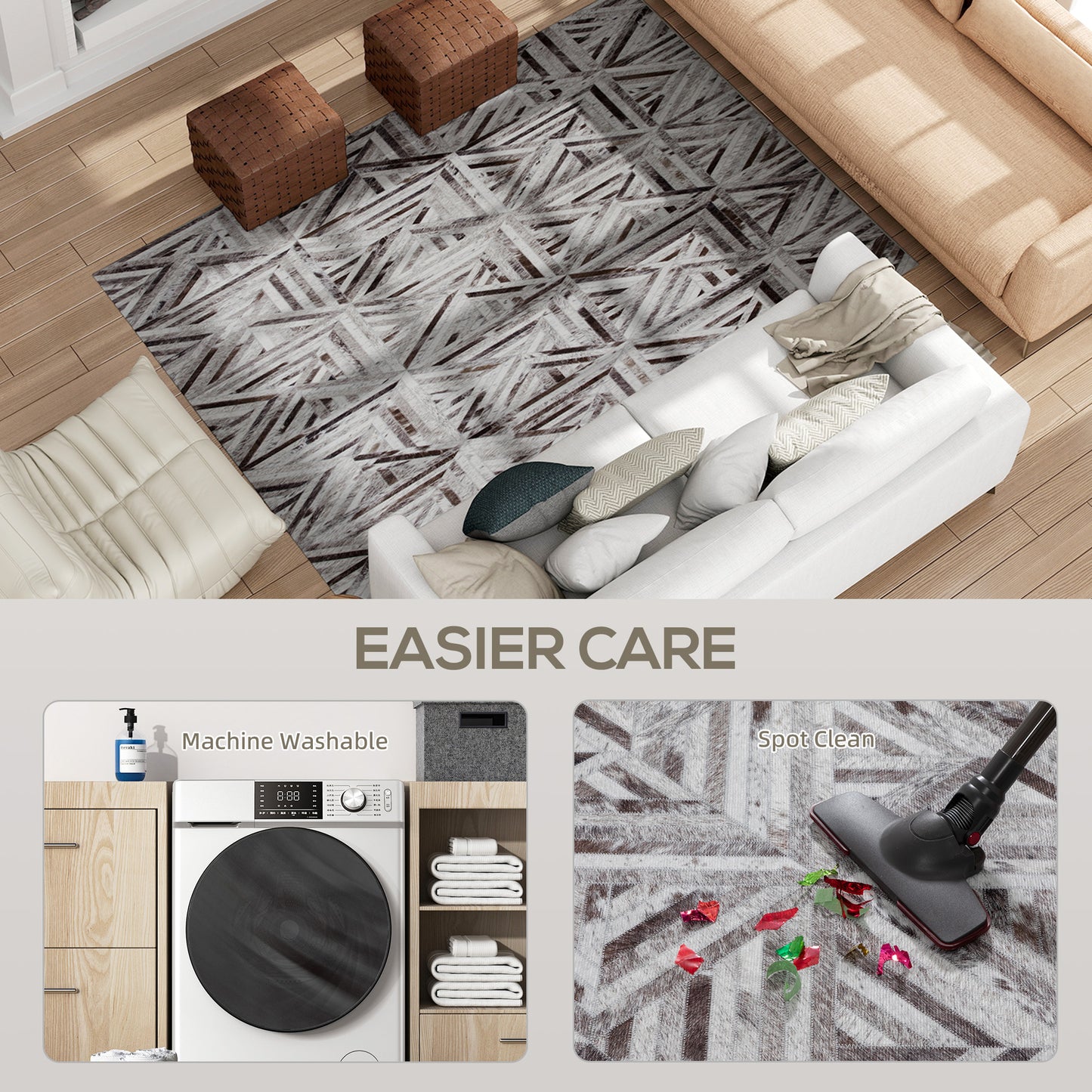 Modern Area Rug, Triangle Pattern Non-Slip Washable Rug, Chenille Floor Carpet for Living Room, Bedroom, Dining Room