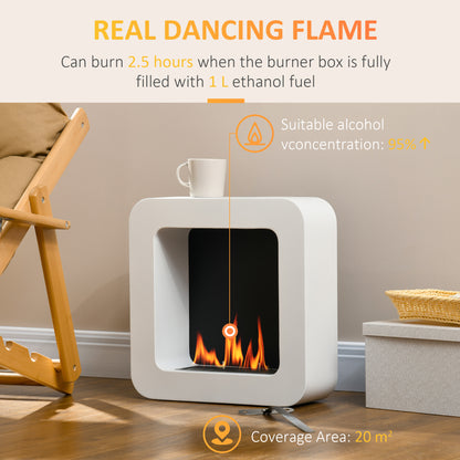 Wall Mounted Ethanol Fireplace, Bioethanol Heater Stove Fire with 1L Tank, 2.5 Hour Burning Time, 48 x 48 cm, White