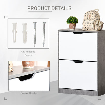 Two Drawer Shoe Cabinet Home Storage Organiser w/ Groove Handles Adjustable Shelves Modern Boxy Rack Hallway Bedroom Furnitur