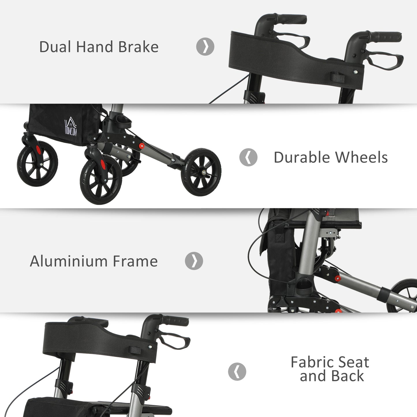 Rollator Walker with Seat, Compact Quick Folding Mobility Walker with 8" Wheels, Carry Bag, Adjustable Height