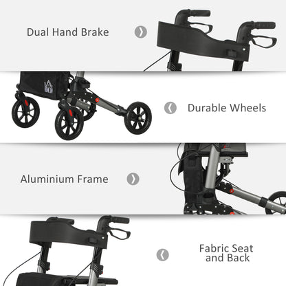 Rollator Walker with Seat, Compact Quick Folding Mobility Walker with 8" Wheels, Carry Bag, Adjustable Height