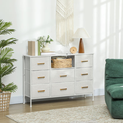 Boucle Chest of Drawers, 8 Fabric Drawers Storage Organiser with Charging Station, 2 USB and 2 AC Ports, Steel Frame