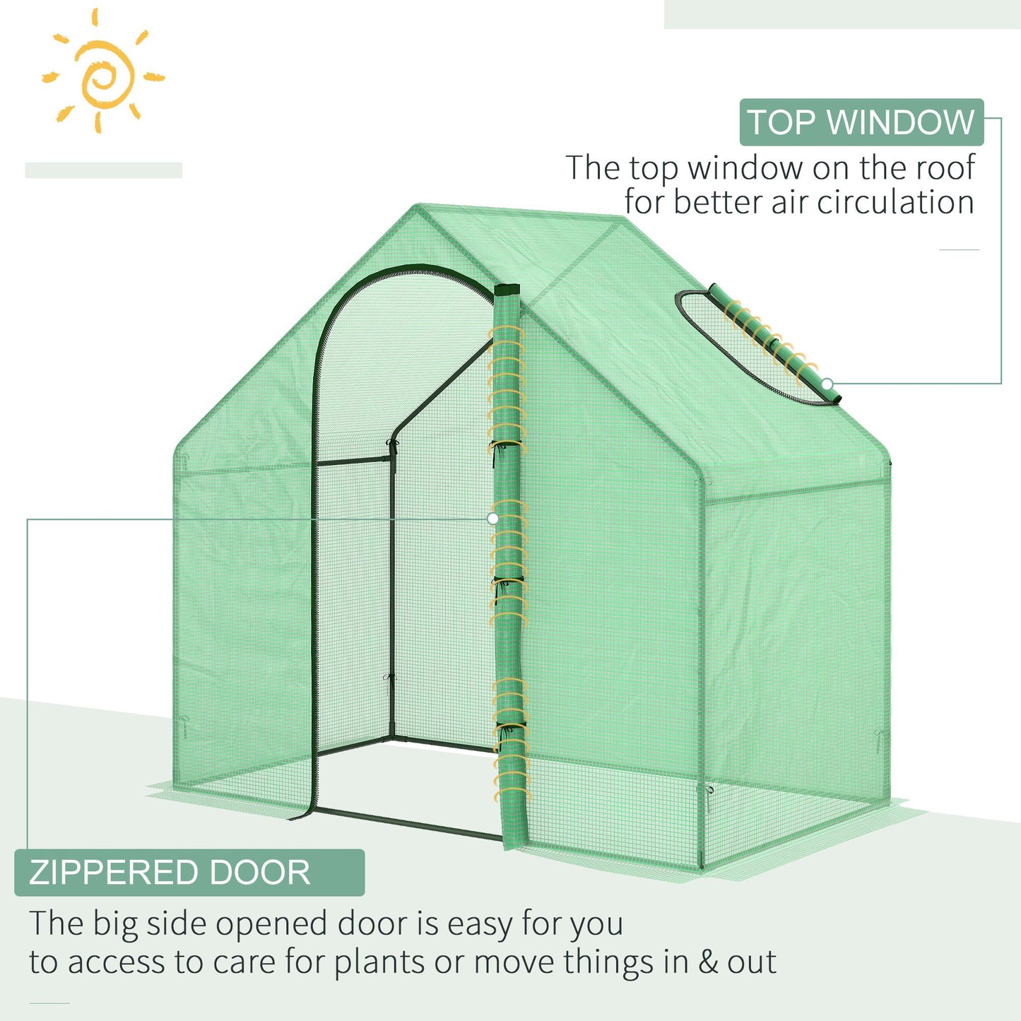 Walk In Tomato Greenhouse Garden Outdoor Mini Greenhouse Flower Planter Steel Frame with Zipped Door & Window, PE Cover