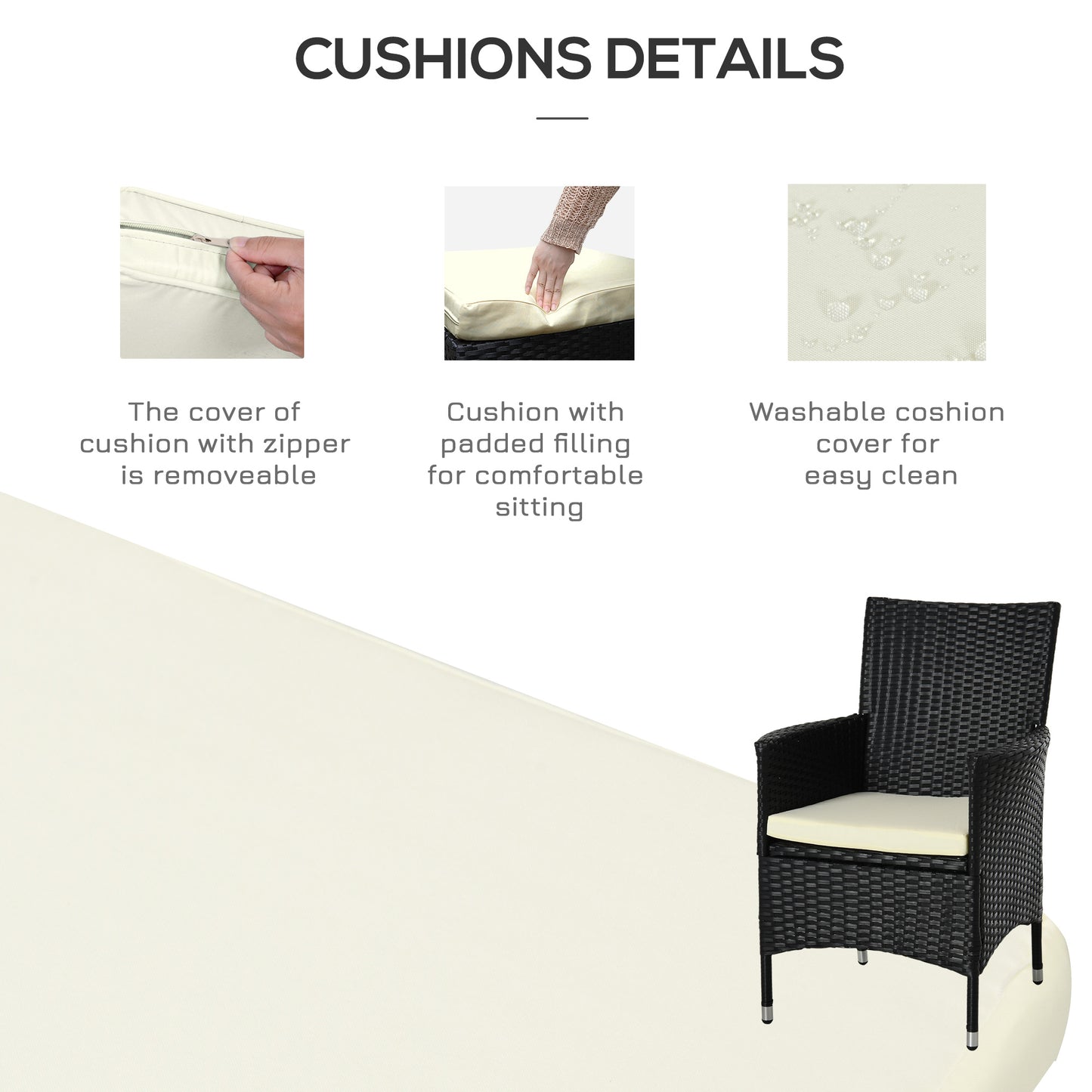 3-Piece Rattan Bistro Set with Cushions – Black