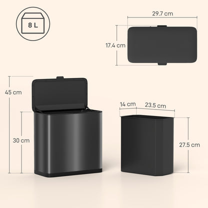 8L Hanging Kitchen Bin, Rubbish bin with Lid and Removable Inner Bucket for Kitchen Cabinet Door, Under Sink, Office