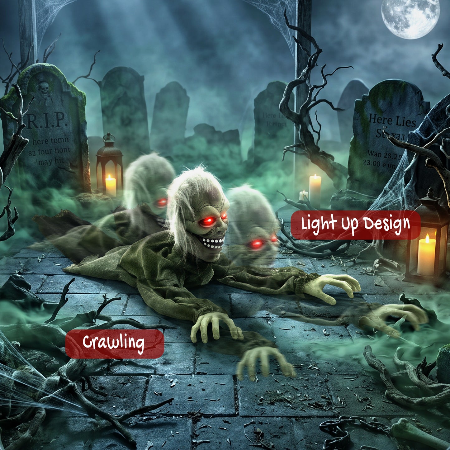 Halloween Decoration Halloween Animatronic Crawling Zombie with Light-Up Eyes and Creepy Sound