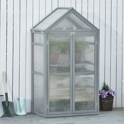 Garden Cold Frame Polycarbonate Greenhouse with Adjustable Shelves, Double Doors, Openable Top Covers
