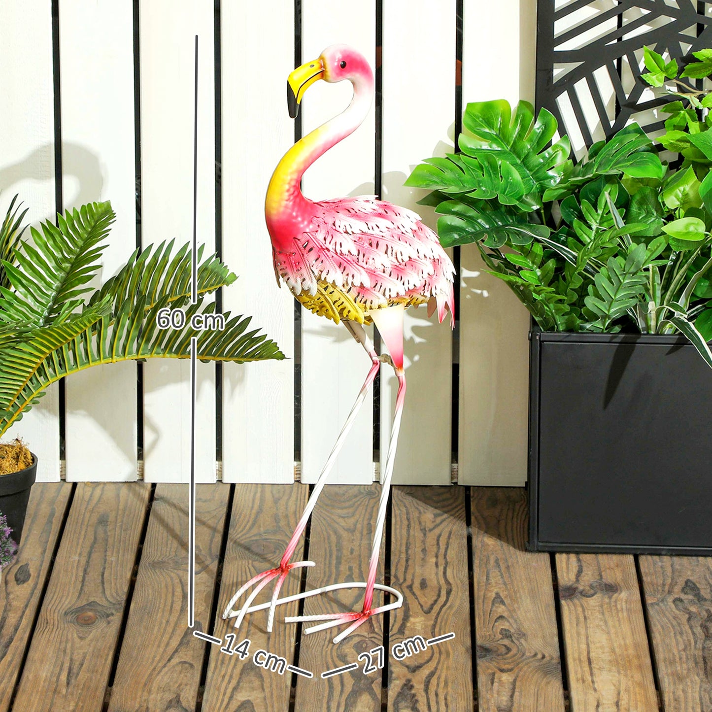 Flamingo Garden Statue Ornament, Metal Bird Art Outdoor Statue