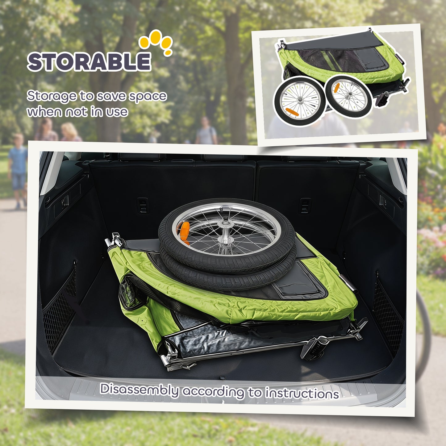 2 in 1 Dog Bike Trailer, Foldable Pet Stroller, Dog Bicycle Trailer with Suspension, for Medium Dogs up to 20kg, Green