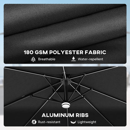 2.5m Cantilever Parasol with Solar Powered LED Lights, 360° Rotation, Tilt Adjustment, Crank Handle, Dark Grey