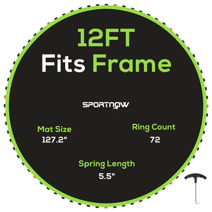 Replacement Trampoline Mat with Spring Pull Tool, 72 V-Hooks, for 12ft Trampoline using 14cm Springs, Green