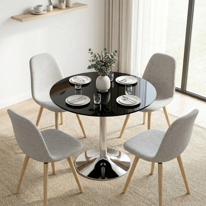 Round Bar Table, Modern Dining Table with Tempered Glass Top and Steel Frame for 4, 80 x 80 x 77cm, Black