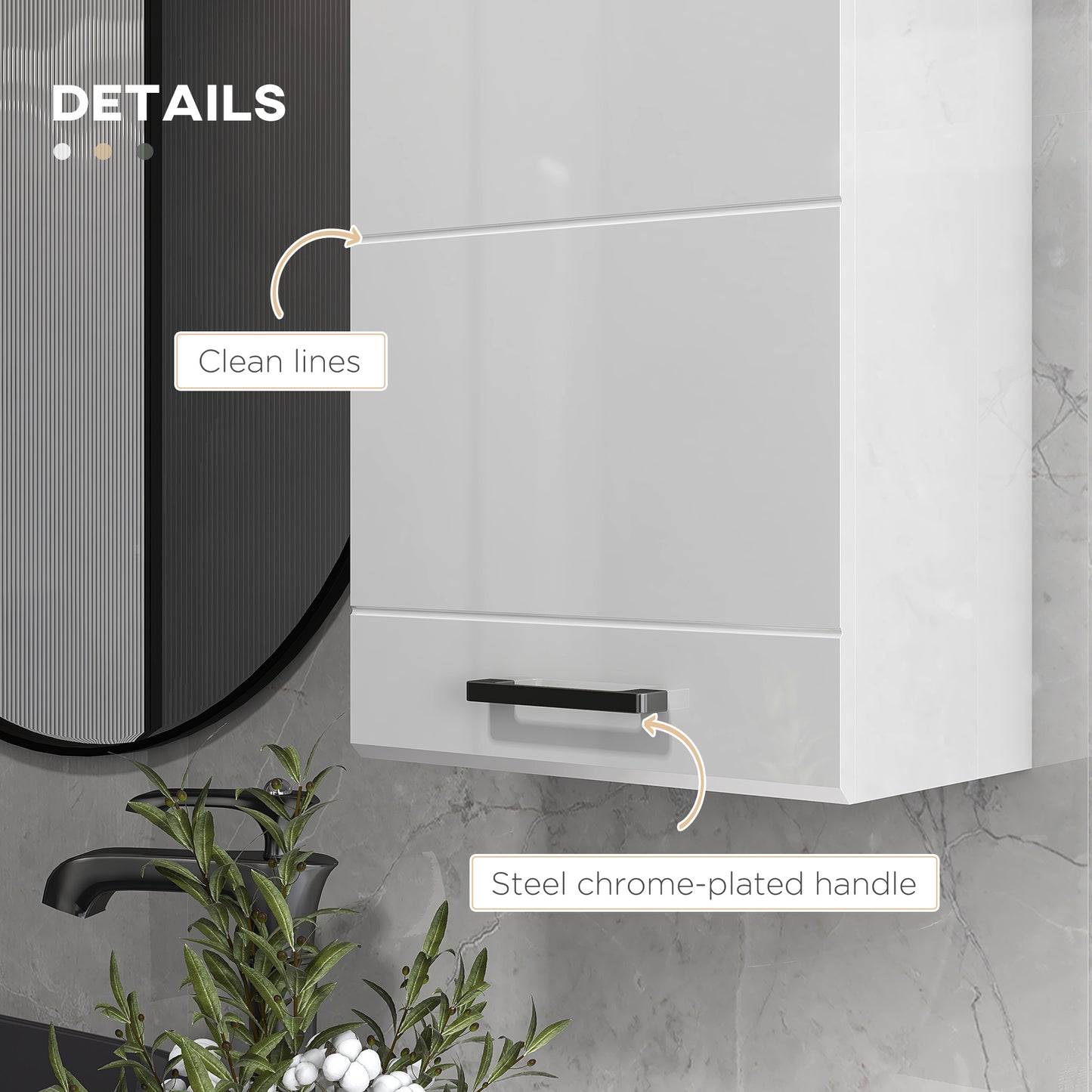 Bathroom Wall Cabinet, High Gloss Bathroom Storage Cabinet with Soft-Close Door, 3 Shelves, Adjustable Shelf, White