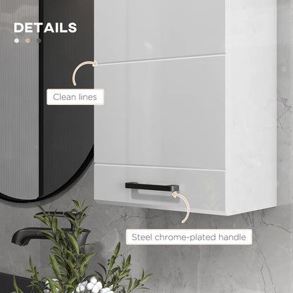 Bathroom Wall Cabinet, High Gloss Bathroom Storage Cabinet with Soft-Close Door, 3 Shelves, Adjustable Shelf, White