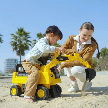 CAT Licensed Kids Ride on Digger Toddler Pretend Construction Play Toy Foot-To-Floor Ride-On Toy w/ Manual Shovel, Horn
