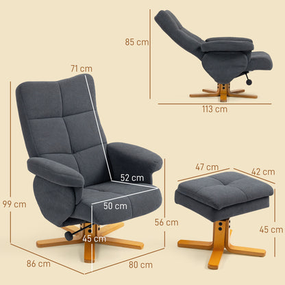 Linen-Look Recliner, with Storage Ottoman - Grey