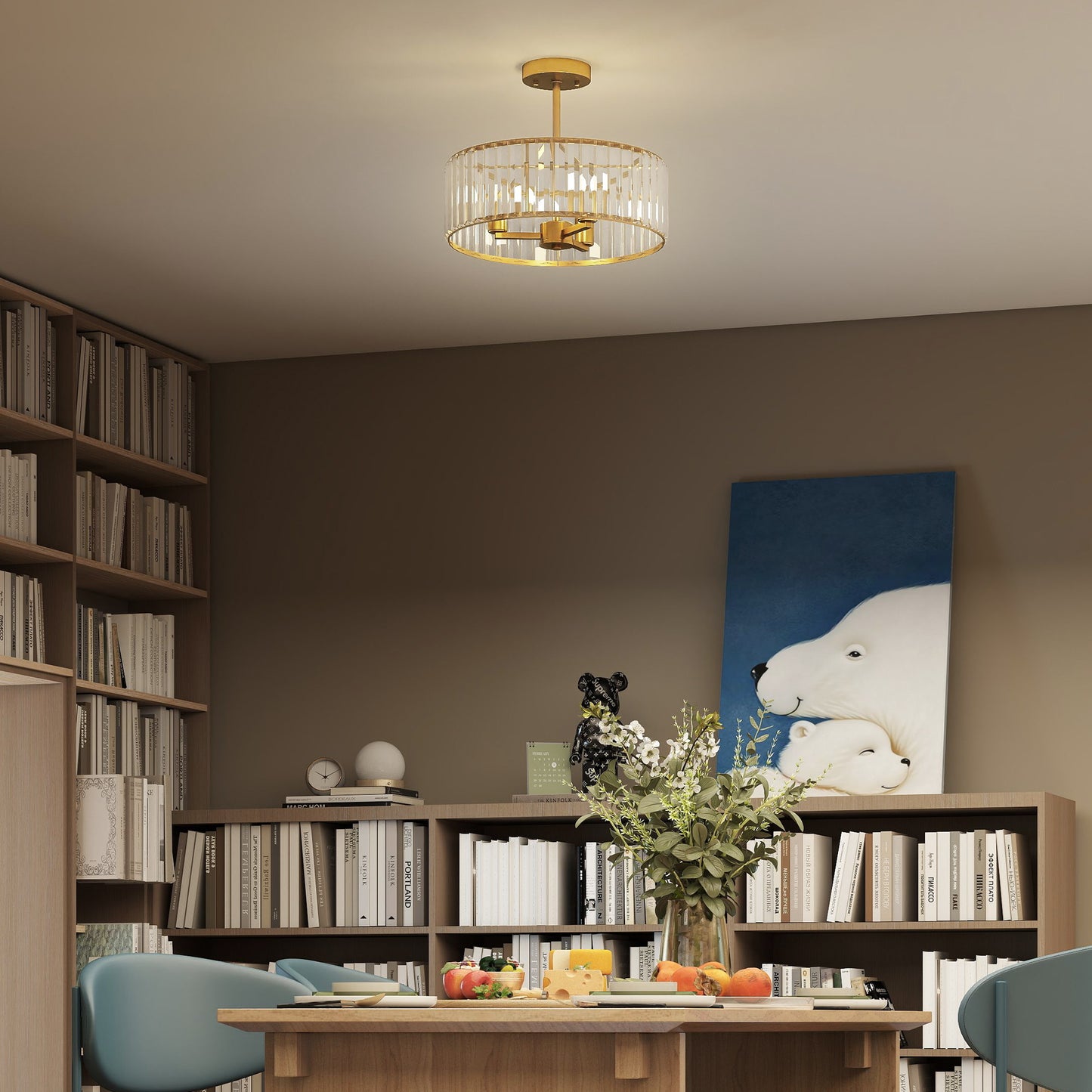 Crystal Ceiling Light Fixture, 39 cm Semi Flush Mount Modern Crystal Chandelier Ceiling Light for Living Room, Bedroom