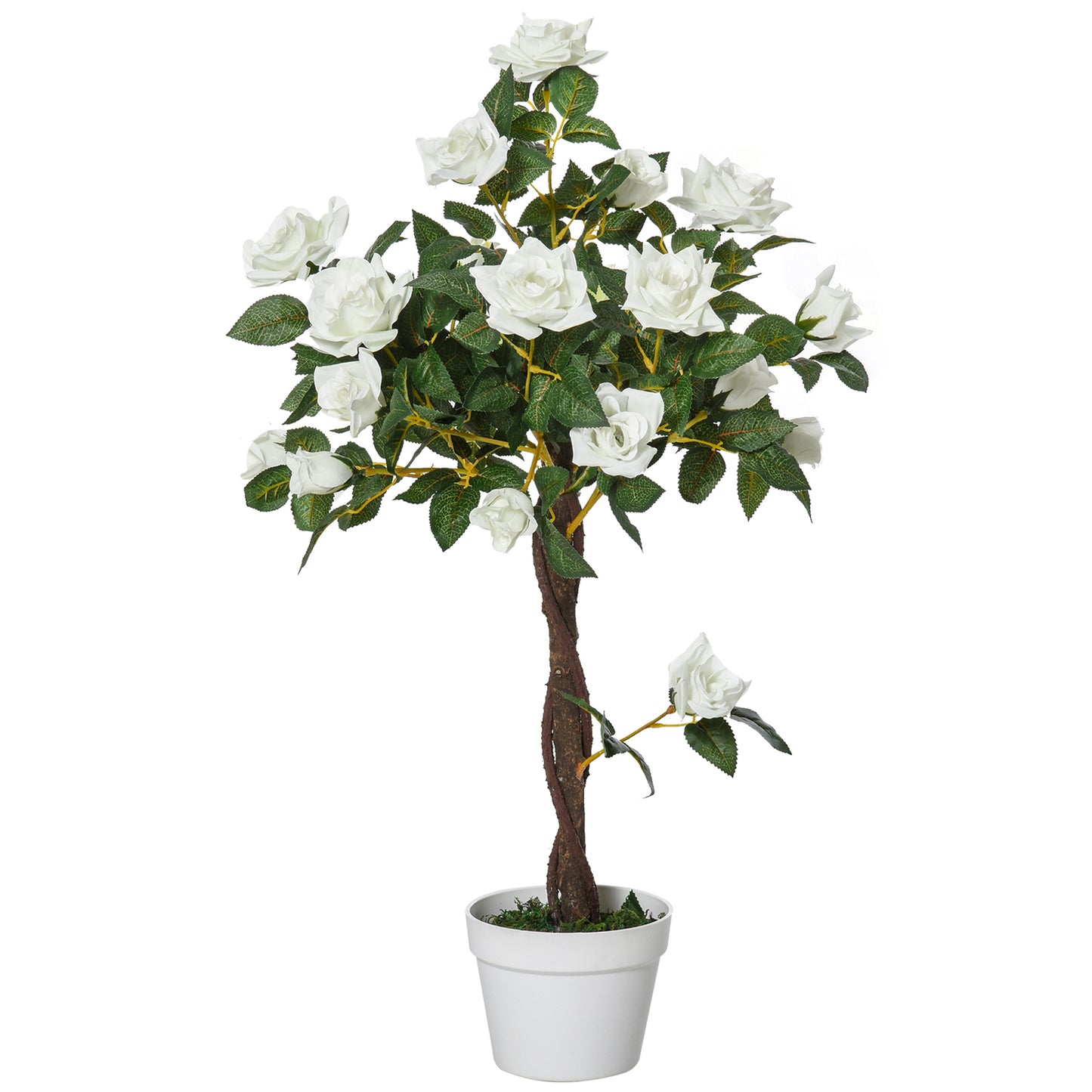 Artificial Plants White Rose Floral in Pot, Fake Plants for Home Indoor Decor, 90cm