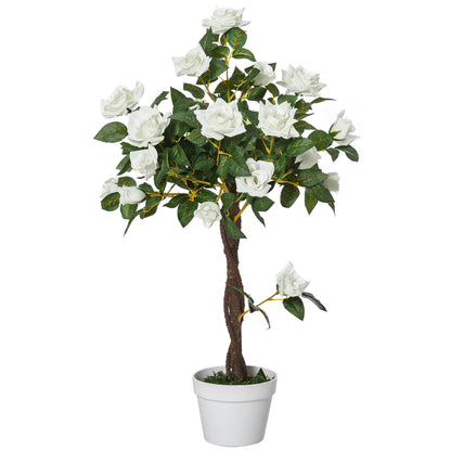 Artificial Plants White Rose Floral in Pot, Fake Plants for Home Indoor Decor, 90cm