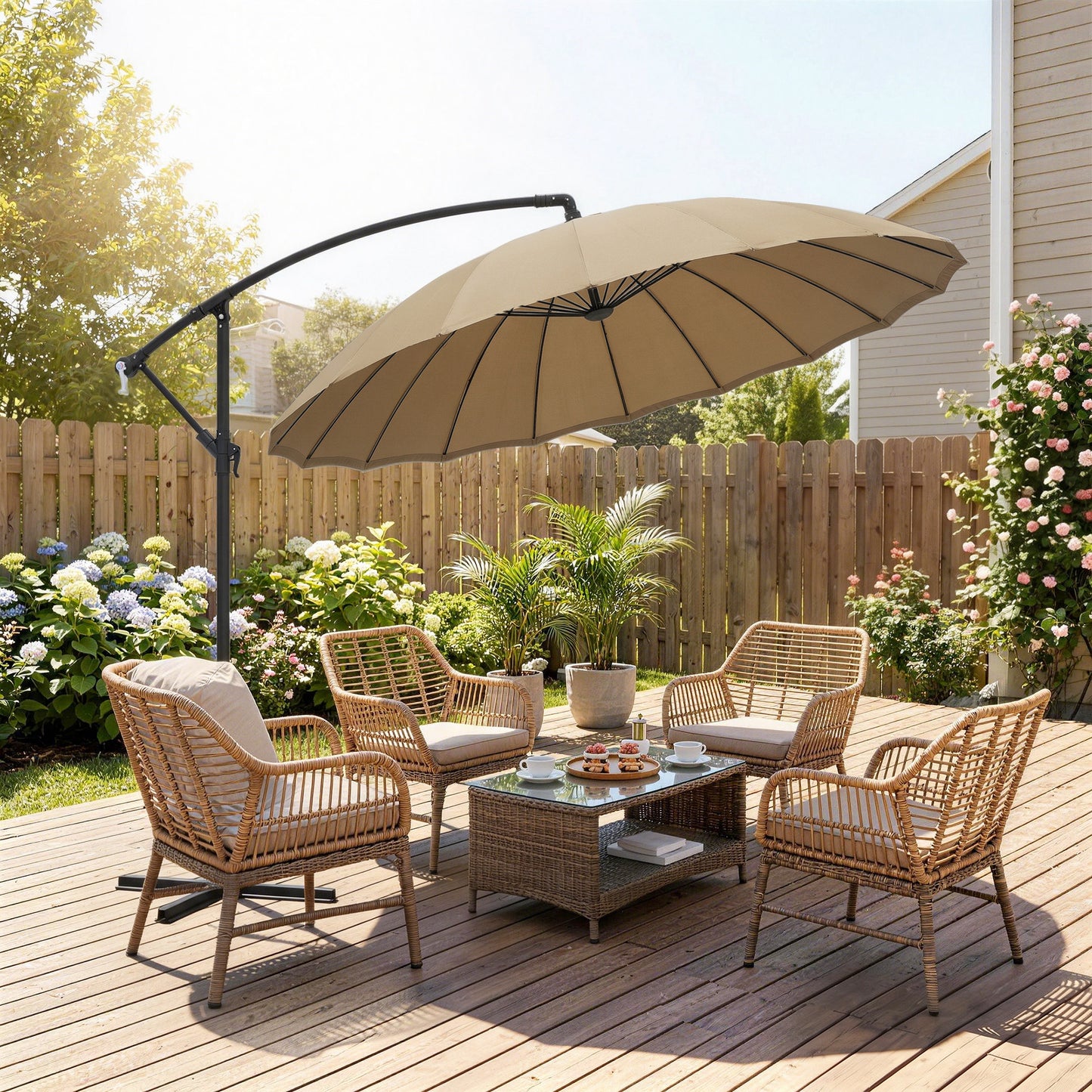 3(m) Cantilever Umbrella 18 Ribs & Vents Adjustable Angle for Patio Khaki