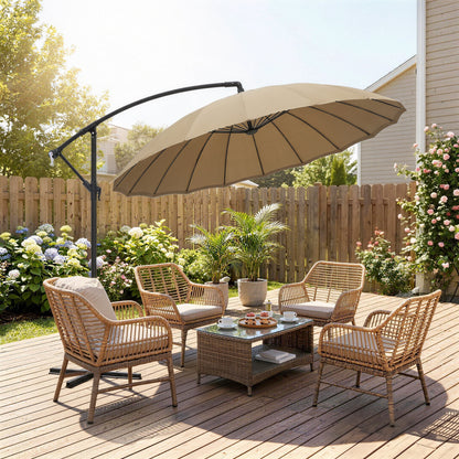 3(m) Cantilever Umbrella 18 Ribs & Vents Adjustable Angle for Patio Khaki