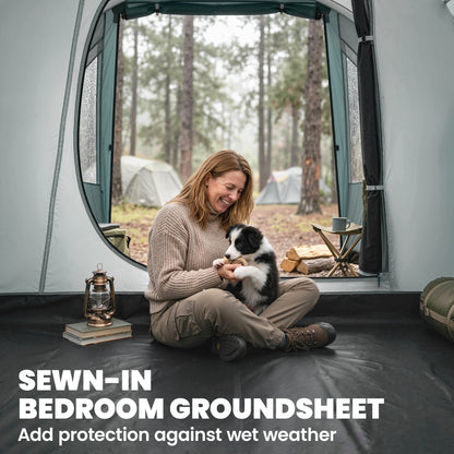 Three-Man, 3000mm Water-Resistant Two-Room Tunnel Tent - Green