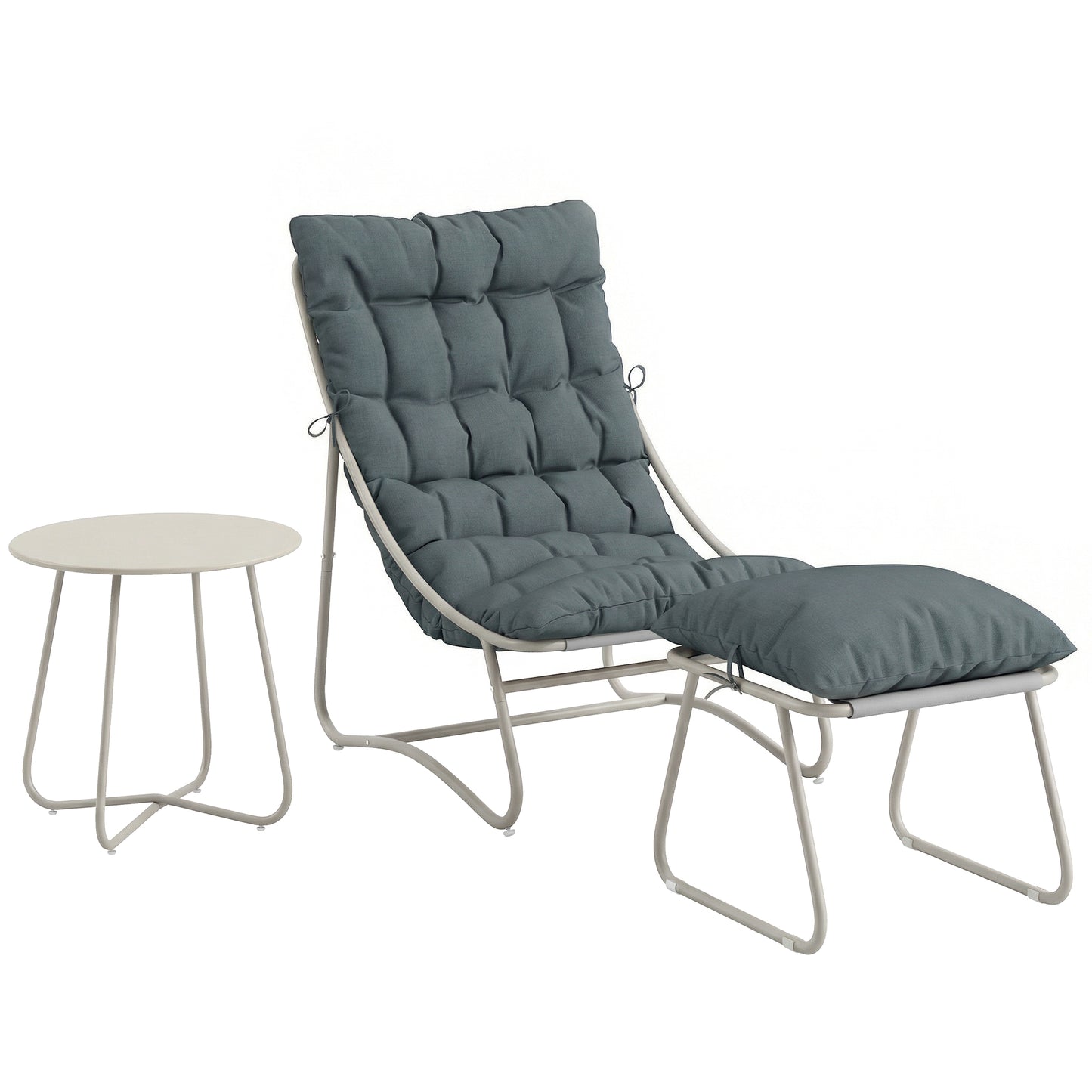 Bistro Set for Garden, 3 Piece Outdoor Table and Chair with Footstool and Removable Cushions, Comfy Balcony Furniture