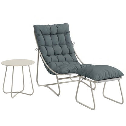 Bistro Set for Garden, 3 Piece Outdoor Table and Chair with Footstool and Removable Cushions, Comfy Balcony Furniture