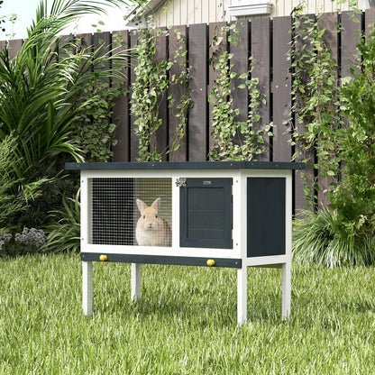 Wooden Rabbit Hutch Guinea Pig Hutch Bunny Cage Small Animal Habitat Openable Asphalt Roof for Outdoor Use 90 x 45 x 65 cm