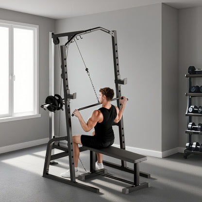 Power Cage Power Rack with 15-Level Squat Rack, Cable Pulley System, Lat Pulldown & Pull Up Bar