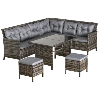 8 Seater Rattan Sofa Set, Rattan Garden Furniture Set with Tempered Glass Table & Thick Cushions, Grey