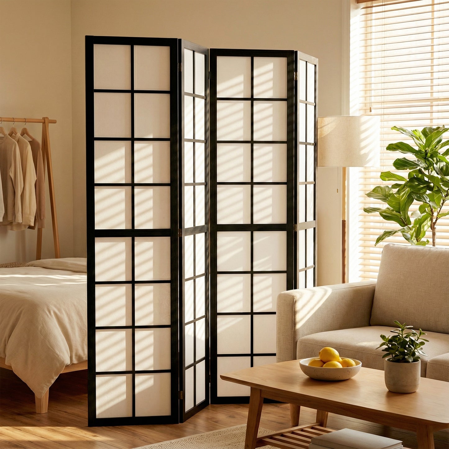 4 Panel Folding Room Divider, Freestanding Room Separator, Indoor Privacy Screen for Living Room, Bedroom, Black
