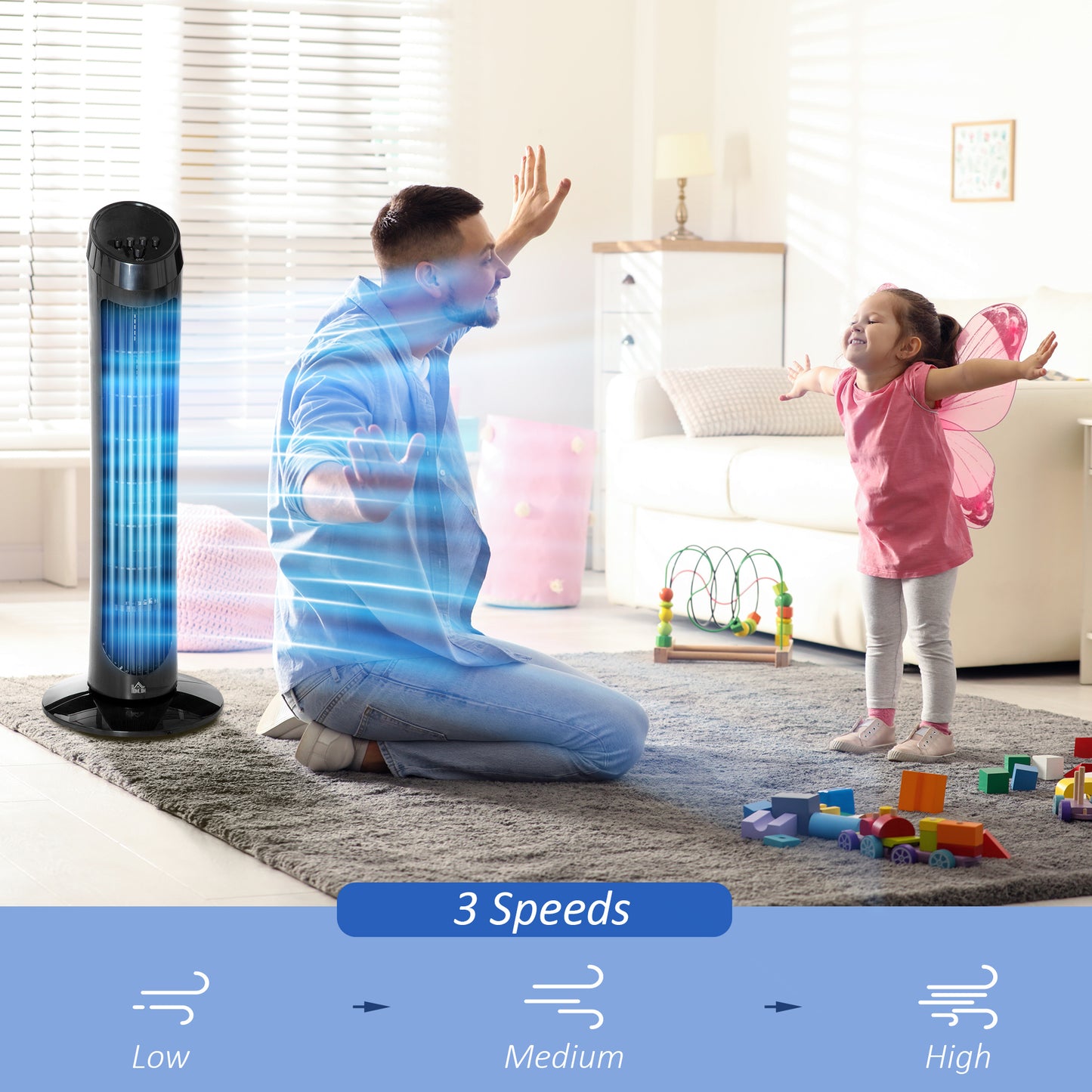 Tower Fan for Bedroom, 30 inch, 6 m/s Powerful Velocity, Standing Floor Fan