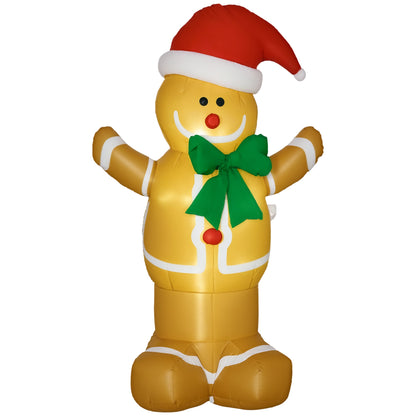 6ft Christmas Inflatable Gingerbread Man & Santa Hat Safe Outdoor Decoration w/ Accessories