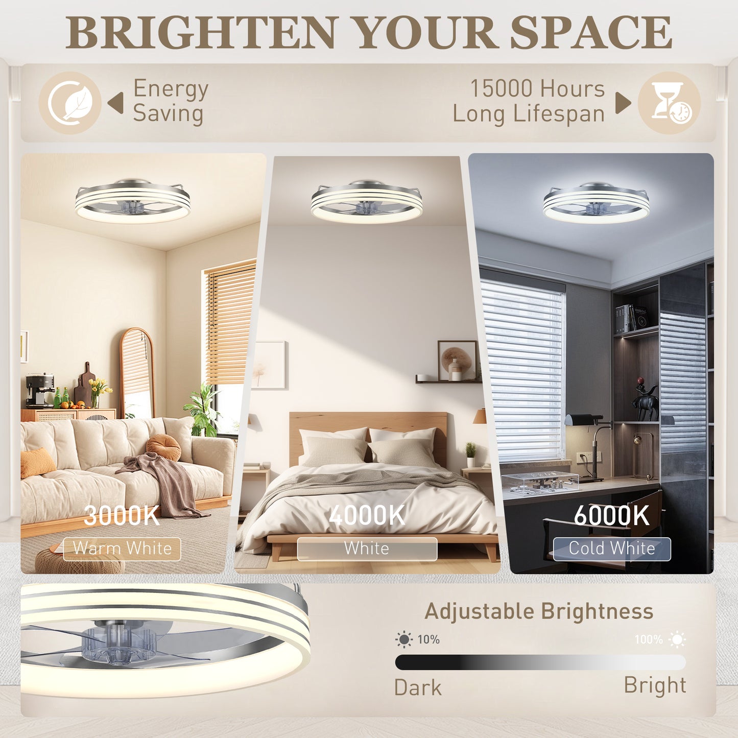 Ceiling Fans with Lights and Remote & App Control, 50cm LED Ceiling Fan Light with 3 Colour Temperatures, 6 Speed, Silver