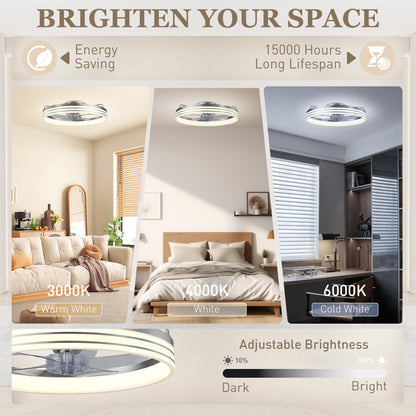 Ceiling Fans with Lights and Remote & App Control, 50cm LED Ceiling Fan Light with 3 Colour Temperatures, 6 Speed, Silver