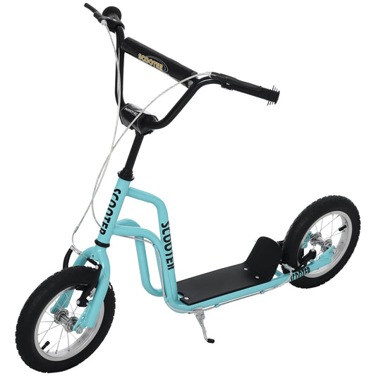 Stunt Scooter, Kids Scooter, 12'' Rubber Tyre Kick Scooter with Adjustable Handlebar, Dual Brakes, Blue