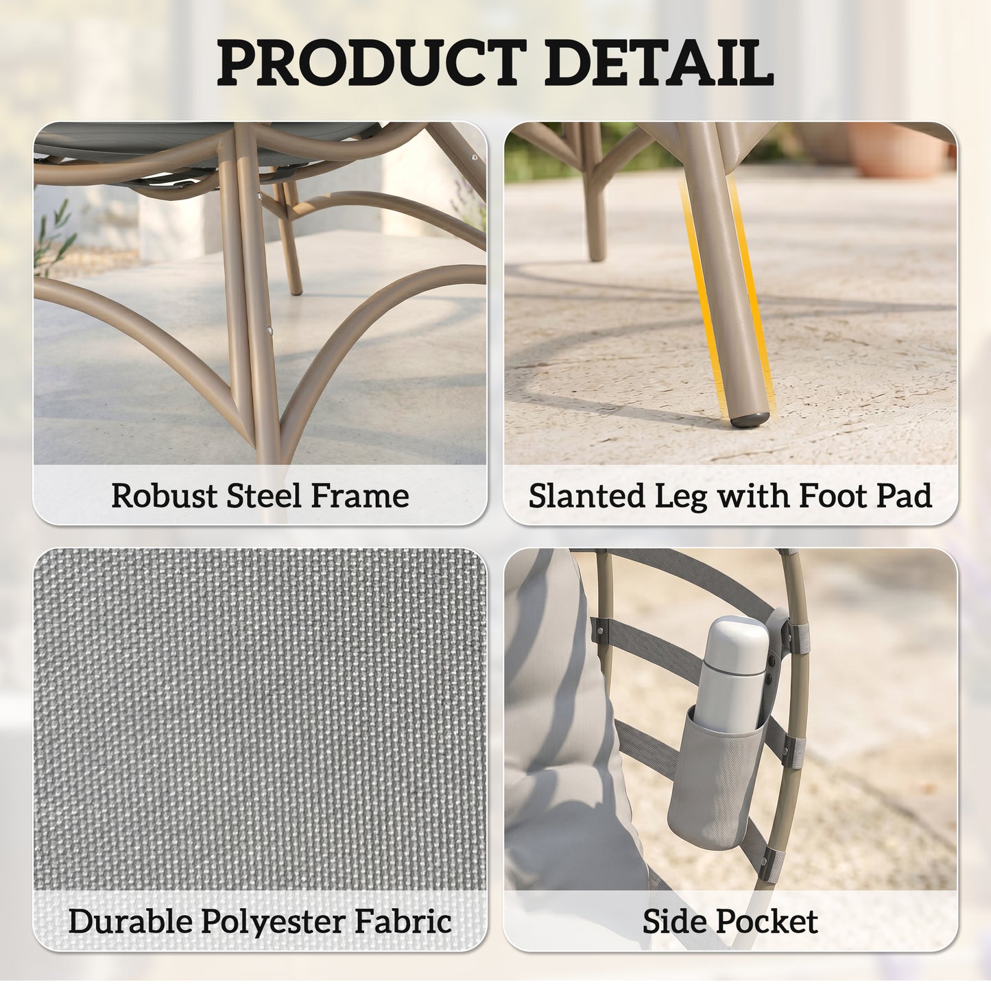 Egg Chair with Cushion & Side Pocket - Light Grey