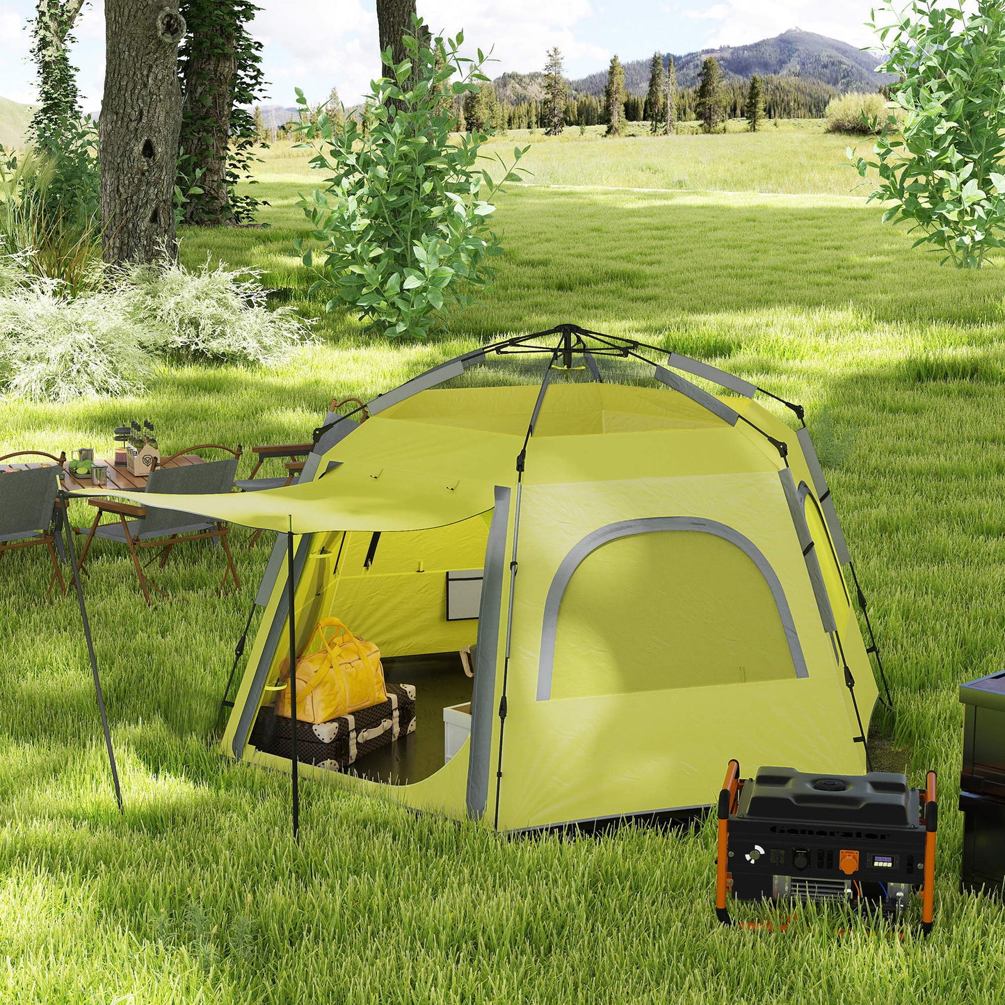 Instant Pop Up Camping Tent, 2/3/4 Person Easy Setup Dome Family Tent with Vestibule, Rainfly, 4 Mesh Windows & 2 Doors