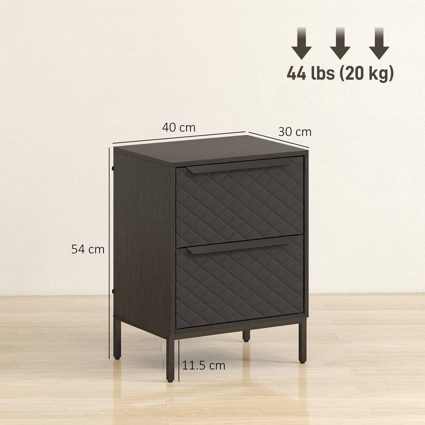 Chest of Drawers, Dresser with 2 Fabric Drawers and Aluminium Handles - Black