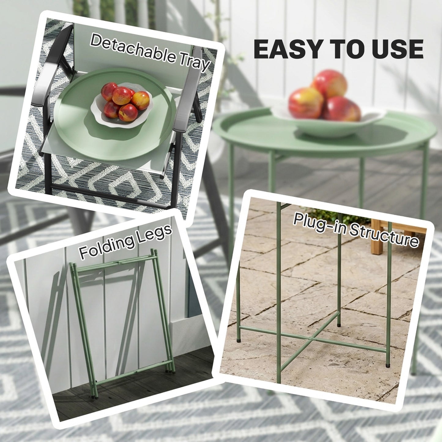 Steel Removable Tray Top Garden Table - Green