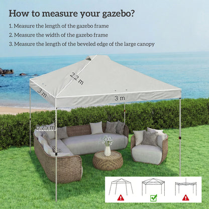 Gazebo Roof Replacement UV50+ Waterproof Pop Up Canopy Cover with 8 Drainage Holes 3 x 3 m White