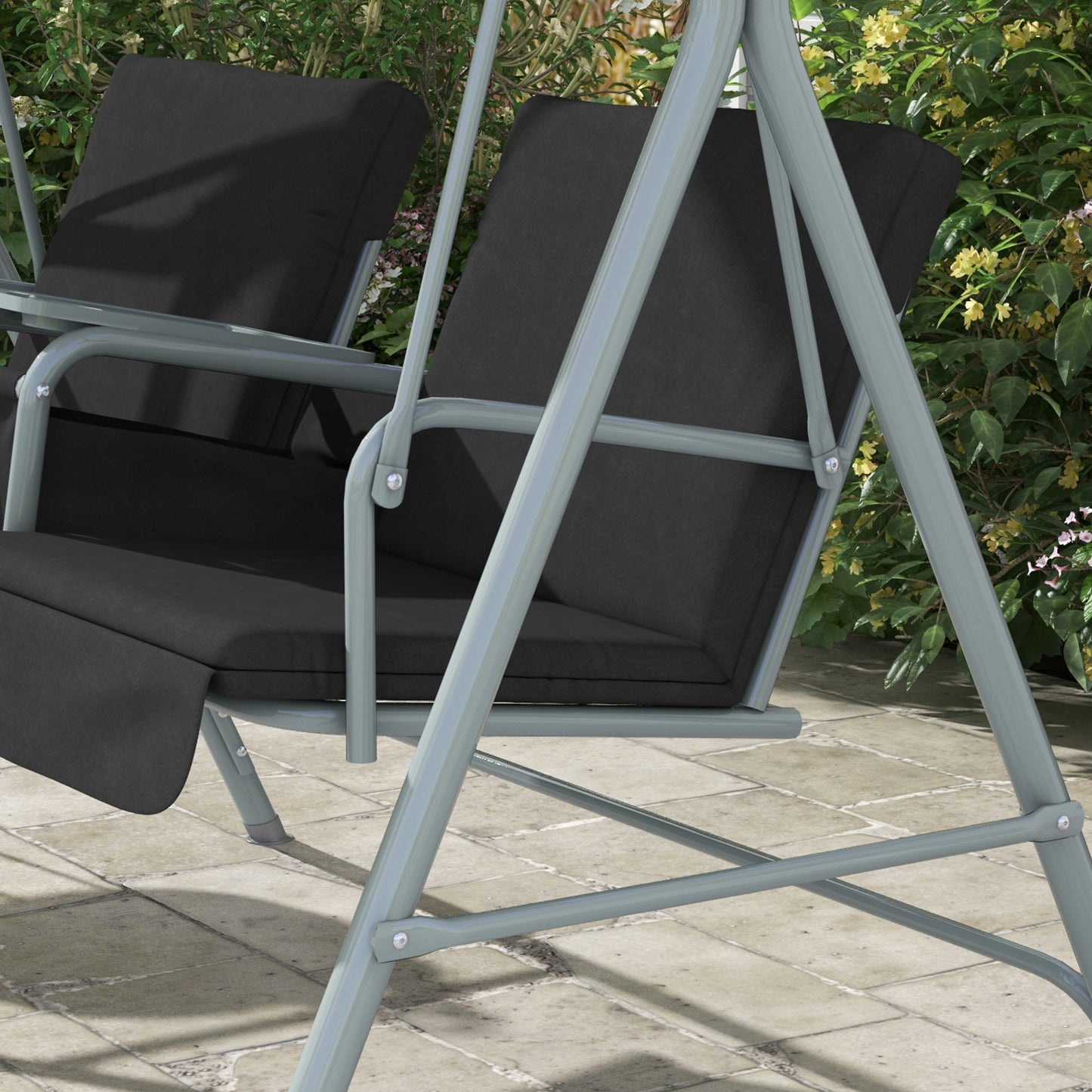 2 Seater Garden Swing Chair, Patio Swing Seat w/ Tilting Canopy, Double Padded Seats