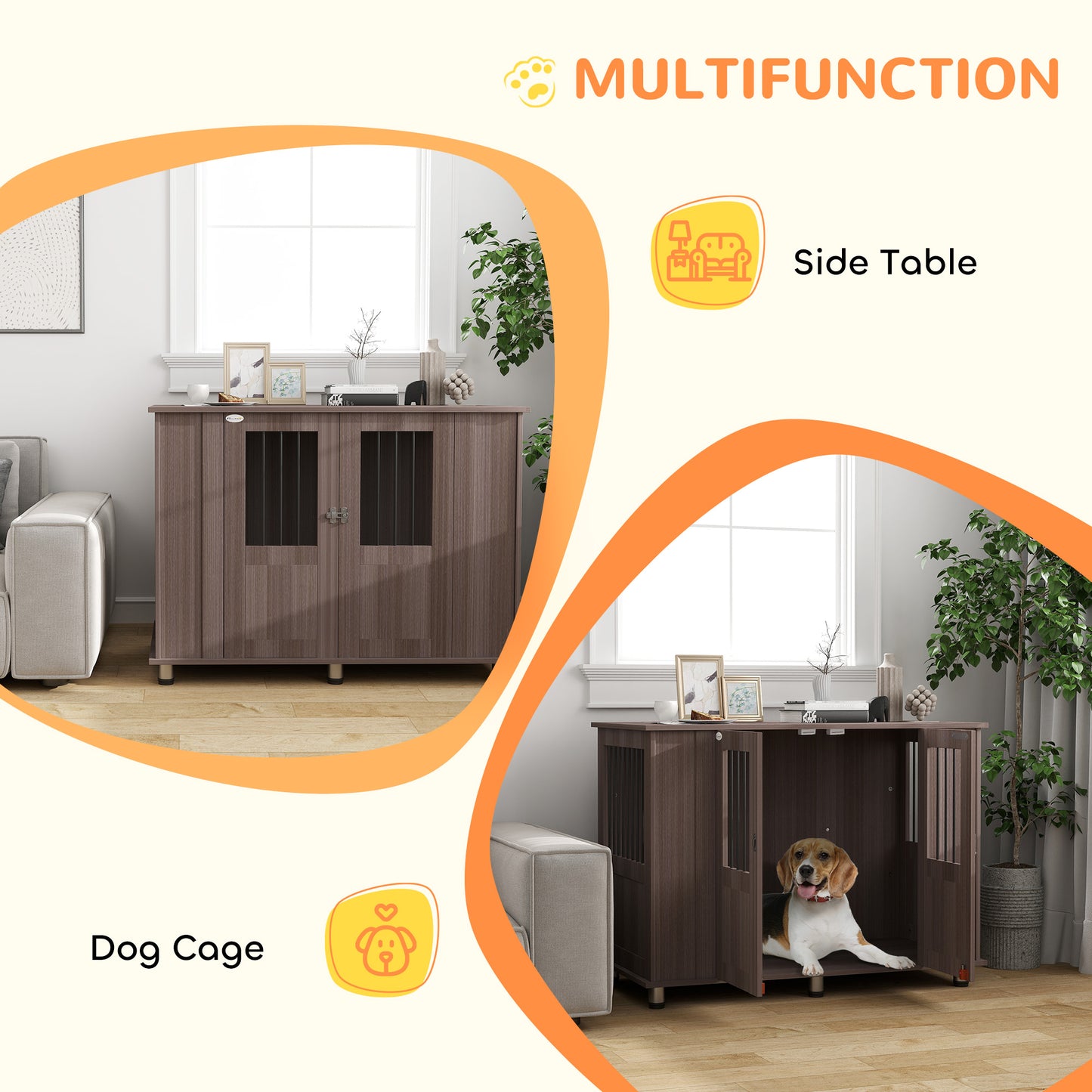 Dog Crate Table for Medium and Large Dogs with Magnetic Door for Indoor Use, 114 x 60 x 82 cm, Purple