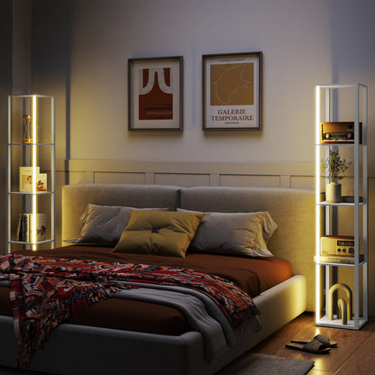 RGB LED Floor Lamp with Shelves, Modern Dimmable Standing Lamp with Remote Control