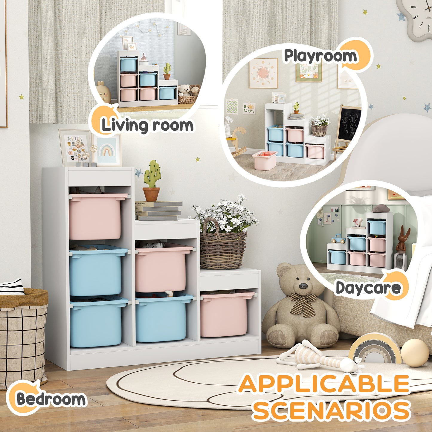Toy Storage Organiser, Three-Layer Kids Toy Storage Units, with Removable Bins, for Ages 3-8 Years, Multi-colour
