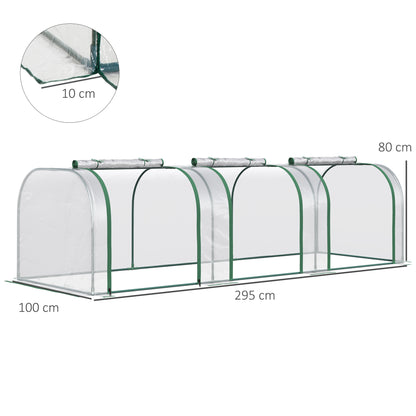 PVC Tunnel Greenhouse Green Grow House Steel Frame for Garden Backyard with Zipper Doors 295x100x80 cm, Clear