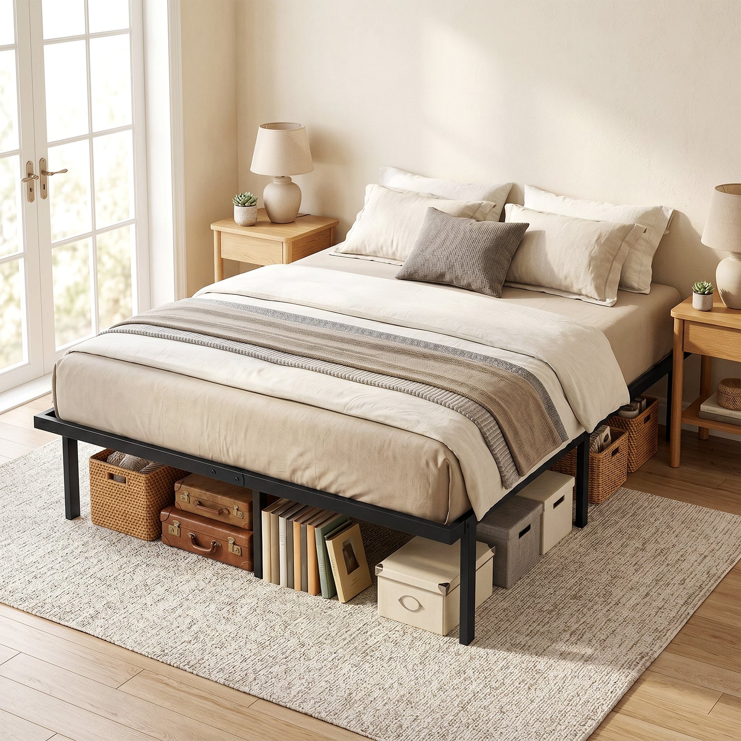 5ft King Bed Frame with Underbed Storage, Metal Platform Bed Frame with Steel Slat Support, No Box Spring Needed