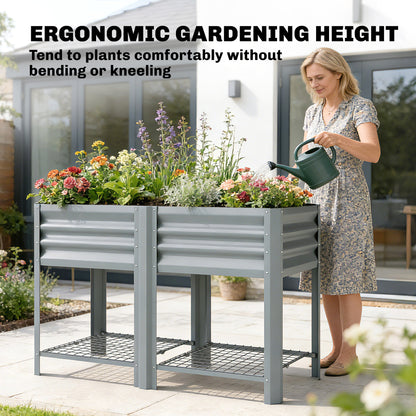 Raised Garden Bed with Storage Shelf Steel Elevated Planter Box with Legs for Outdoor Vegetables Flowers