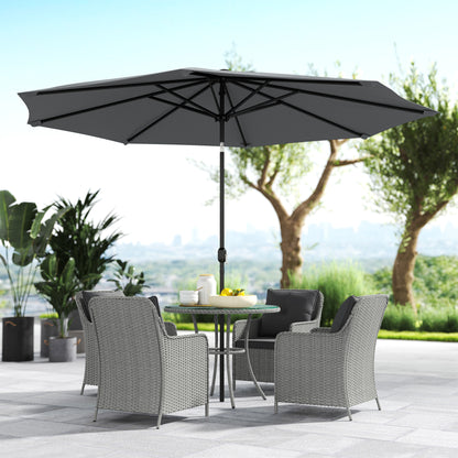 4 Seater Rattan Dining Set with Parasol & Cushions - Light Grey
